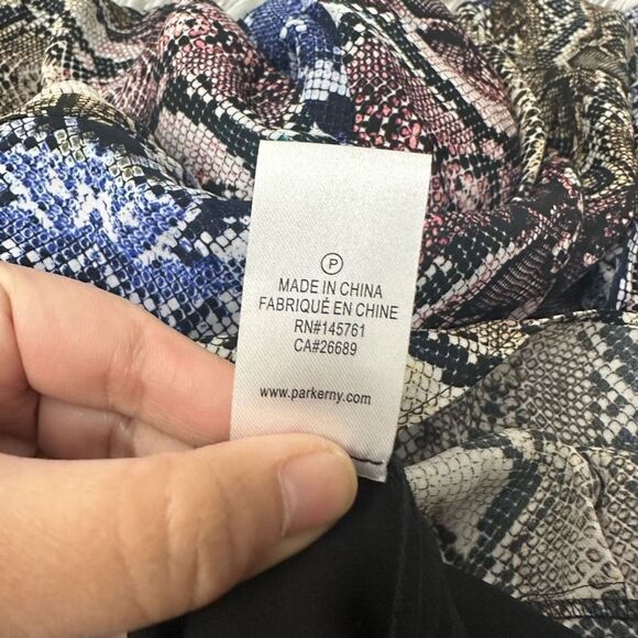 Parker Gladis Python Multicolor Print Silk Plunge Neckline Mini dress Medium - Picture 11 of 12